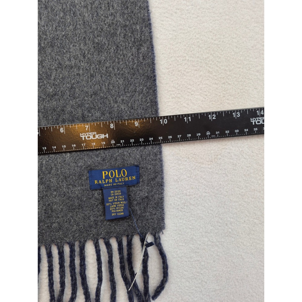 Polo Ralph Lauren Reversible Scarf Navy Blue Grey Virgin Wool ITALY 6F0205 NEW - Picture 7 of 10